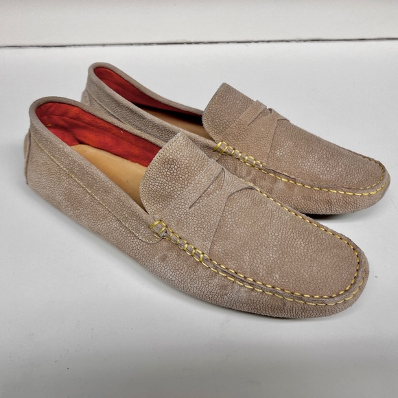 Authentic Donald Pliner Varran Embossed Suede Beige Slip-On Driving Moc SZ 11.5 - Picture 1 of 11